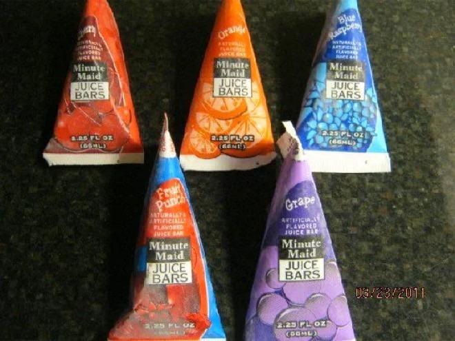 NICE SAL Minute Maid Minute Maid JUICE JUICE BARS BARS Orang Blue Raspber FLAWAG E Minute Maid JUICE BARS 8.25 FL OZ (L) 2.23 FLOZ (GENE)) Fruit Punch NATURALAT TIFICIALLY FLAVORED JUICE BAR Minute Maid Grape ARTIFICIAL FLAVORED JUICE BA 2.25 PLOZE (66ML) Minute Maid JUICE JUICE BARS BARS 03/23/2011 3.25 FL 2.25 PLOZ (5509)
