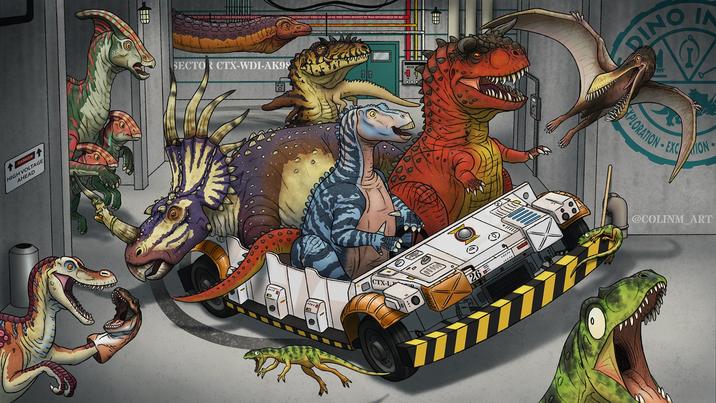 DANGER HIGH VOLTAGE AHEAD SECTOR CTX-WDI-AK98 D AYONNAISE? THIS IS BE AUSE THE DINO INSTITUTE WAS SPONSORED BY MO 00 DINO IN XPLORATION EXCION CTX-L 00000 77777777 @COLINM_ART