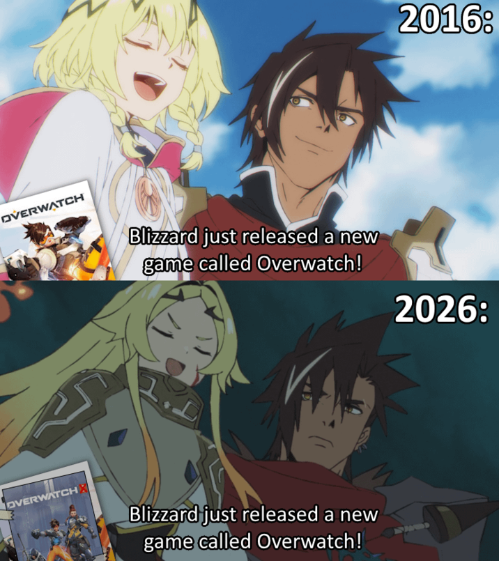 2016: OVERWATCH Blizzard just released a new game called Overwatch! 2026: OVERWA OVERWATCH X Blizzard just released a new game called Overwatch!