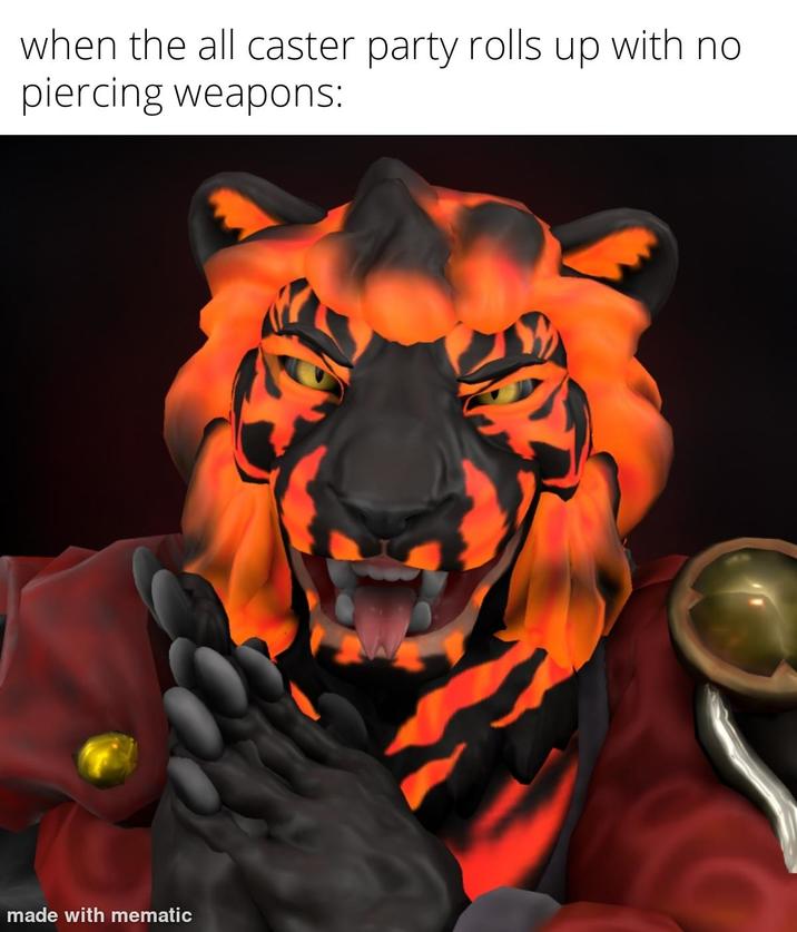 when the all caster party rolls up with no piercing weapons: made with mematic