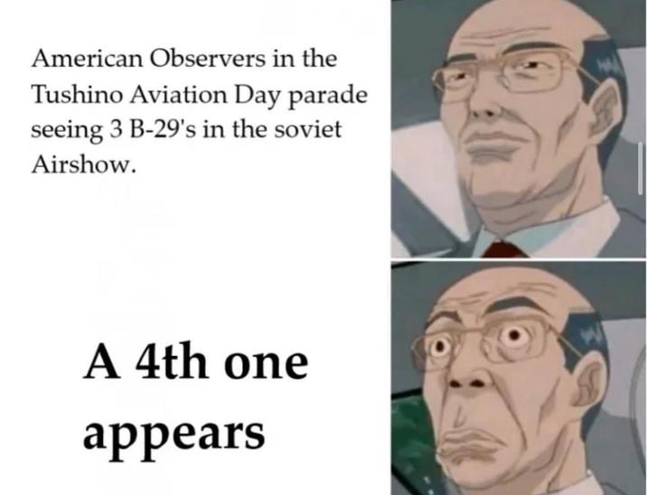 American Observers in the Tushino Aviation Day parade seeing 3 B-29's in the soviet Airshow. A 4th one appears