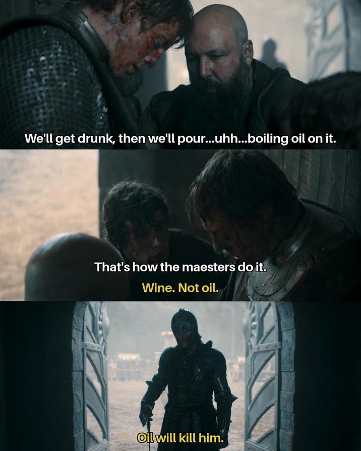 We'll get drunk, then we'll pour...uhh...boiling oil on it. That's how the maesters do it. Wine. Not oil. Oil will kill him.