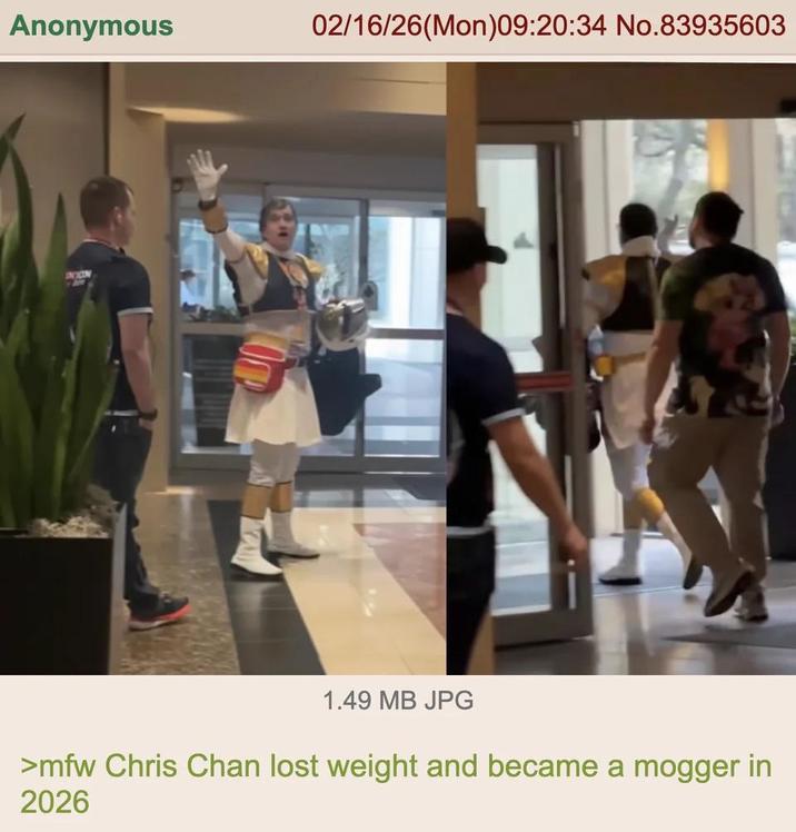 Anonymous 02/16/26(Mon)09:20:34 No.83935603 INJON 1.49 MB JPG >mfw Chris Chan lost weight and became a mogger in 2026