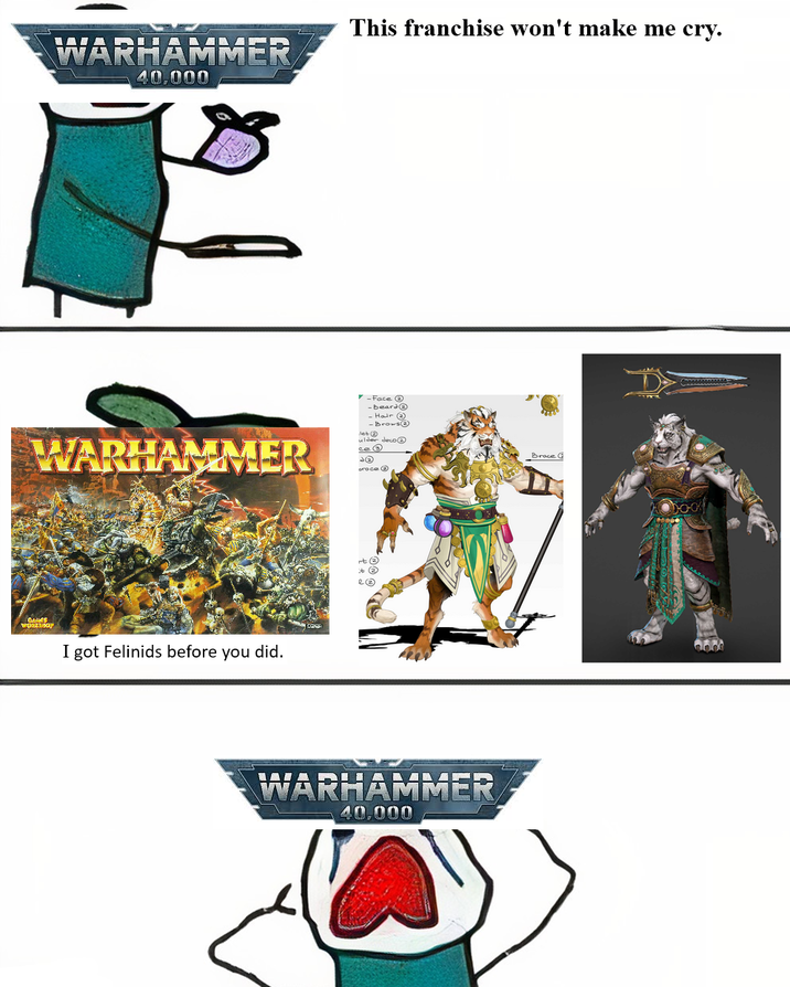 WARHAMMER 40.000 WARHAMMER GAMES WORKSHOP I got Felinids before you did. This franchise won't make me cry. -Face® -beard@ -Hair ② -Brows let② ulder deco ce① هد proce rt ② +2 e② WARHAMMER 40,000 Brace