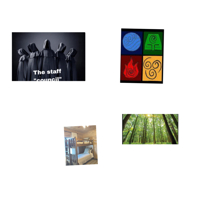 E The staff "council" everyone is forced to worship and obey (rumored to watch the kids sleep) The competitive groups everyone is shoved into You must be a lower class bottom bunker or make the great descent morningly. The abyss of trees and deer you must wander through to make it to lunch