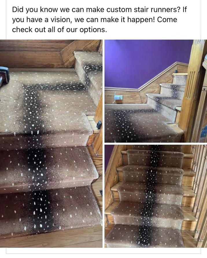 Did you know we can make custom stair runners? If you have a vision, we can make it happen! Come check out all of our options.