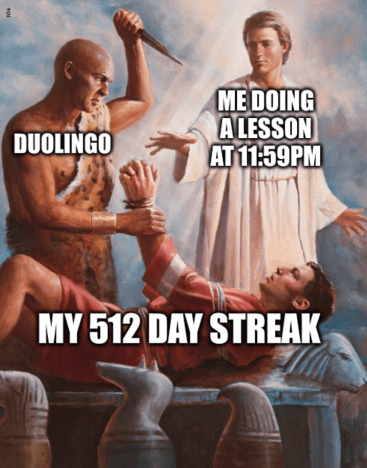 101 DUOLINGO ME DOING A LESSON AT 11:59PM MY 512 DAY STREAK