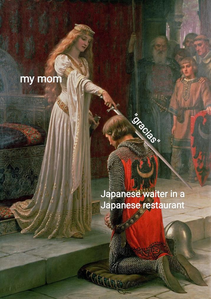 my mom E.BLAIR LEIGHTON, 1901 "gracias" Japanese waiter in a Japanese restaurant