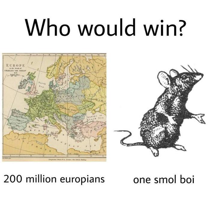 Who would win? EUROPE CHARLES GREAT $14 NA Exxiss S.. 200 million europians one smol boi
