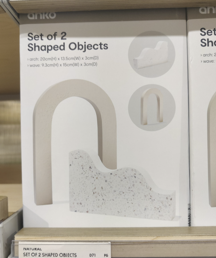 anko Set of 2 Shaped Objects > arch: 20cm(H) x 13.5cm(W) x 3cm(D) > wave: 9.3cm(H) x 15cm(W) x 3cm(D) an Set Sho > arch: 2 › wave: NATURAL SET OF 2 SHAPED OBJECTS D71 P6 6