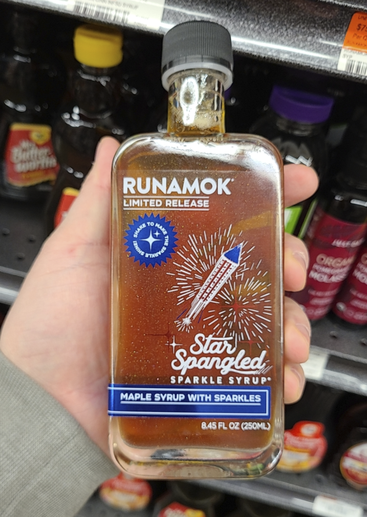 Butter RUNAMOK LIMITED RELEASE SHAKE TO MAK SHINE Star Spangled SPARKLE SYRUP MAPLE SYRUP WITH SPARKLES 8.45 FL OZ (250ML) ORGN MOL UNI $7 Par C BUNAARON