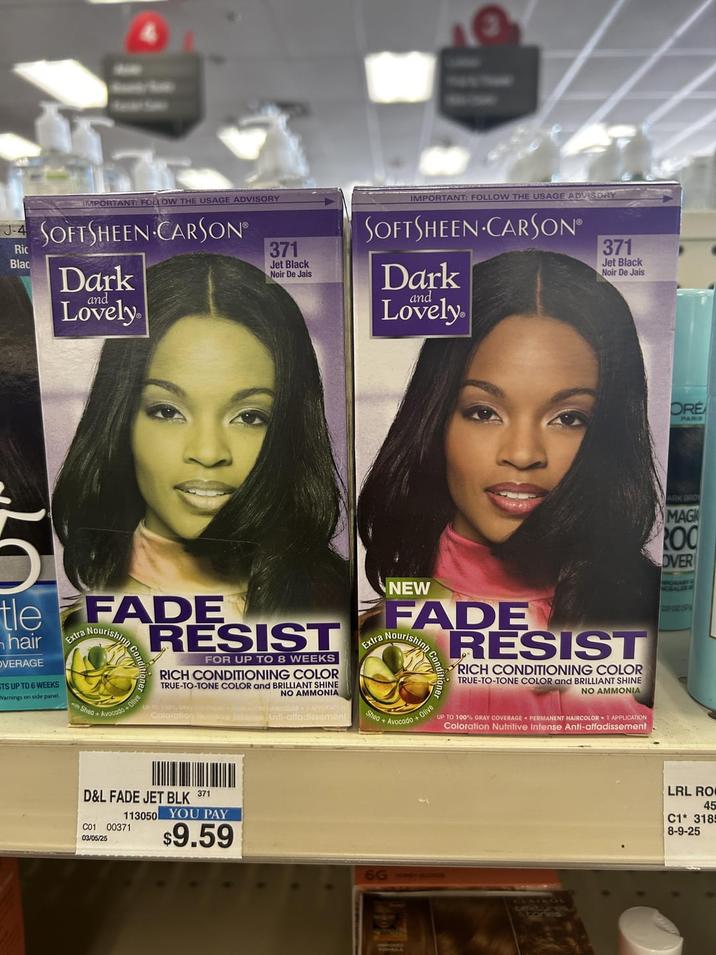 IMPORTANT: FOLLOW THE USAGE ADVISORY 4 SOFTSHEEN CARSON® Ric Blac Dark Lovely and 371 Jet Black Noir De Jais IMPORTANT: FOLLOW THE USAGE ADVISORY SOFTSHEEN CARSON® Dark and Lovely 371 Jet Black Noir De Jais 5 tle hair OVERAGE TS UP TO 6 WEEKS Warnings on side panel FADE Extra Nourishin wah Sheg olive RESIST FOR UP TO 8 WEEKS RICH CONDITIONING COLOR TRUE-TO-TONE COLOR and BRILLIANT SHINE Colorat NO AMMONIA 1APPLICA Anti-affadissement NEW FADE Extra Nour Nourishing Shea+Avocado + Olive RESIST RICH CONDITIONING COLOR TRUE-TO-TONE COLOR and BRILLIANT SHINE NO AMMONIA UP TO 100% GRAY COVERAGE PERMANENT HAIRCOLOR 1 APPLICATION Coloration Nutritive Intense Anti-affadissement D&L FADE JET BLK 371 113050 YOU PAY C01 00371 03/05/25 $9.59 66 LAIROL ORE PARIS ARK BRO MAGK 100 OVER CEALERS 12:0 02 674 LRL RO 45 C1* 318 8-9-25