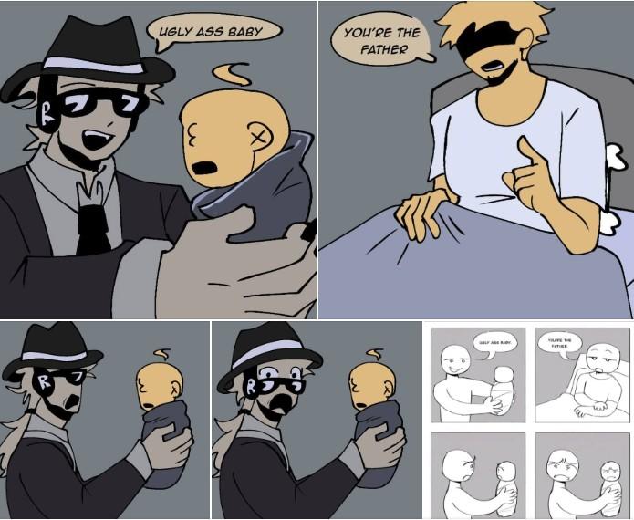 The earliest known redraw of the ugly baby meme. It references the "Roblox":https://knowyourmeme.com/memes/subcultures/roblox game Forsaken.