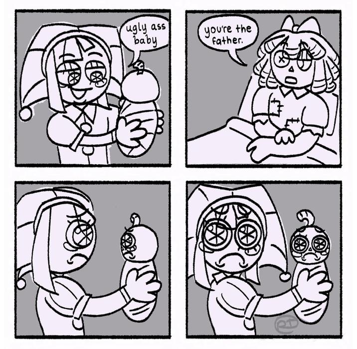 A redraw of the "ugly baby" meme. The meme references "The Amazing Digital Circus.":https://knowyourmeme.com/memes/subcultures/the-amazing-digital-circus