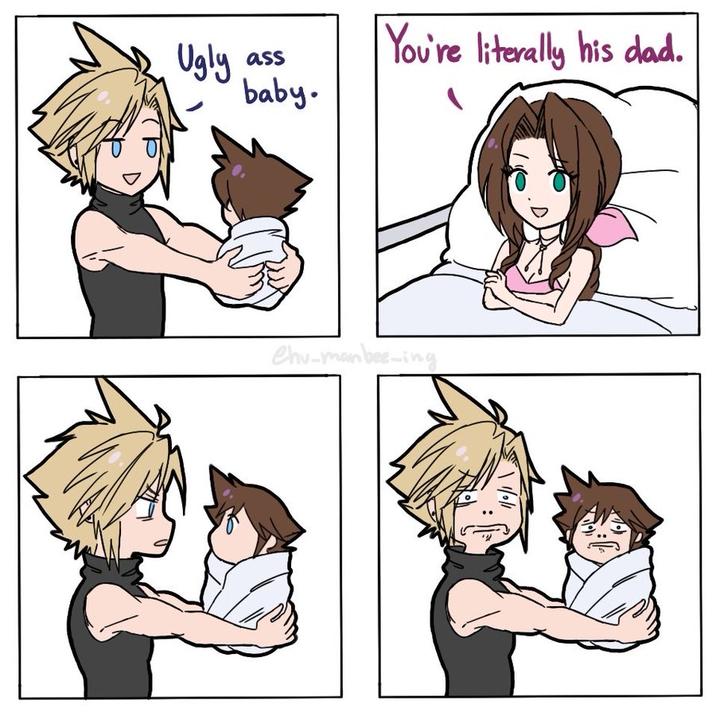 A redraw of the "ugly baby" meme. The meme references "Final Fantasy 7.":https://knowyourmeme.com/memes/subcultures/final-fantasy-vii