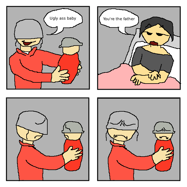 A redraw of the "ugly baby" meme. The meme references "Team Fortress 2.":https://knowyourmeme.com/memes/subcultures/team-fortress-2