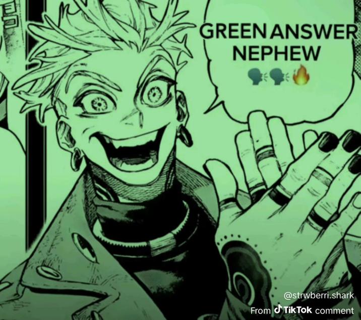 GREEN ANSWER NEPHEW @strwberri.shark From Tik Tok comment