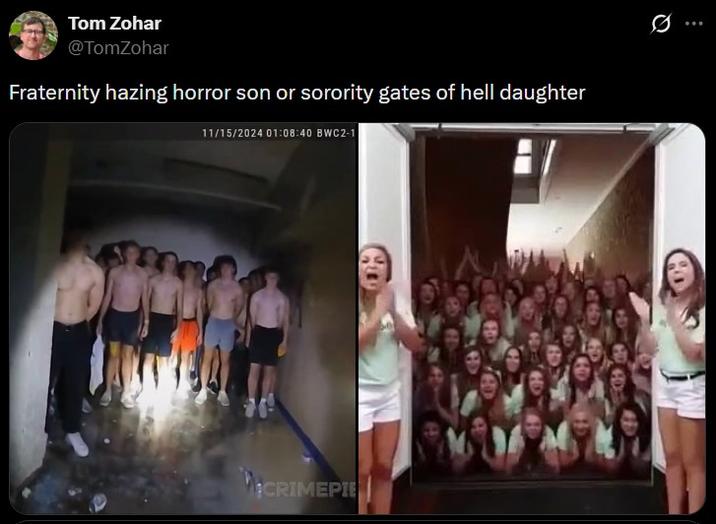 Tom Zohar @TomZohar Fraternity hazing horror son or sorority gates of hell daughter 11/15/2024 01:08:40 BWC2-1 CRIMEPIE 10