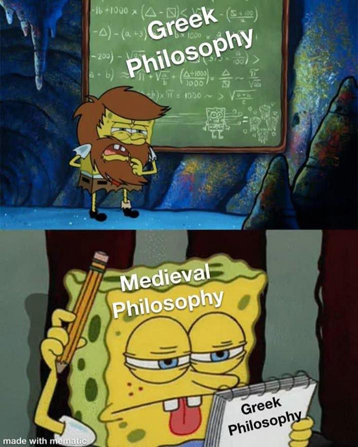 16+1000x (4-D A)-(a-3) Greek (3) Philosophy -200)-Va a-b) A=1000) 1000 b)x = 1000 > V π= 1000~> ~ Medieval Philosophy 66 made with mematic Greek Philosophy