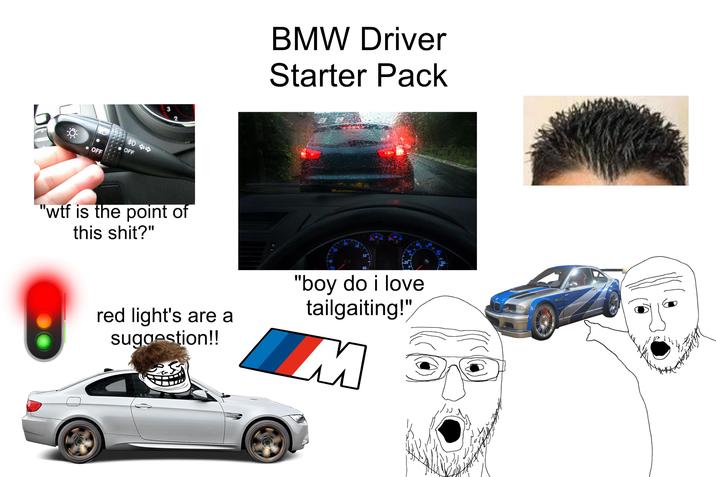 扣 中⇨ OFF OFF 3 "w-- is the point of this s---?" BMW Driver Starter Pack 30 40 20 50 red light's are a suggestion!! 60. "boy do i love tailgaiting!" M 120. 200