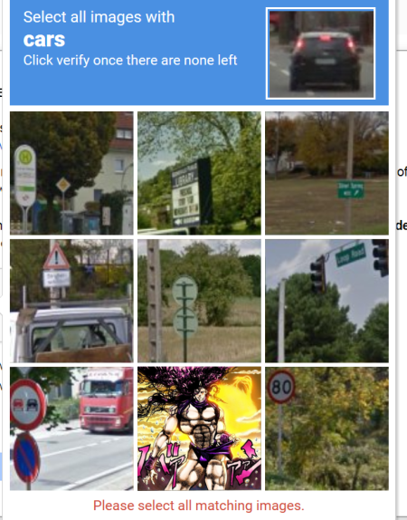 Select all images with cars Click verify once there are none left D (80 of Road de Please select all matching images.