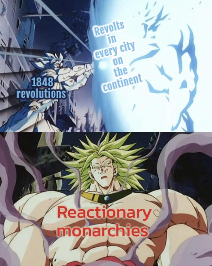 1848 revolutions Revolts in every city on the Continent Reactionary monarchies