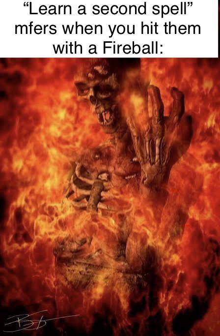 "Learn a second spell" mfers when you hit them with a Fireball: BA