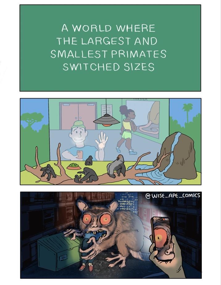 A WORLD WHERE THE LARGEST AND SMALLEST PRIMATES SWITCHED SIZES TAKSTER @WISE APE_COMICS REC