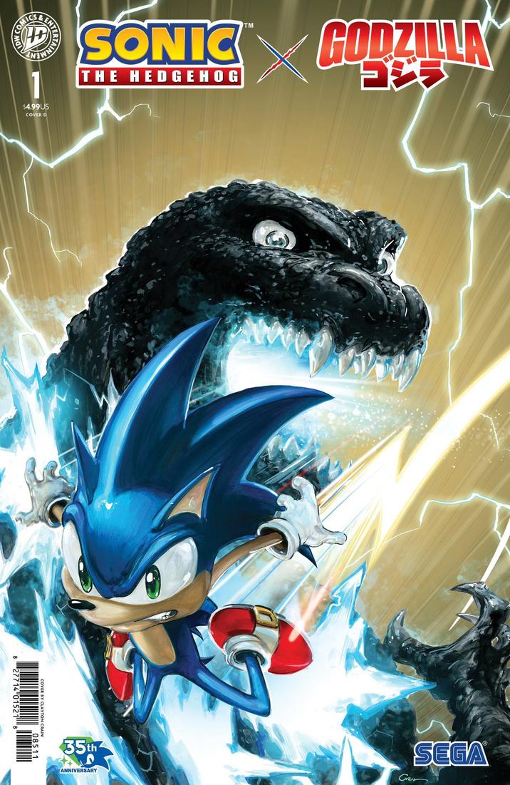 DWS COM $4.99 US COVER D SONIC THE HEDGEHOG TM GODZILLA 8 27714 01521 8 35th ANNIVERSARY Cr SEGA