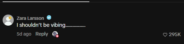 Zara Larsson I shouldn't be vibing................ 5d ago Reply 295K