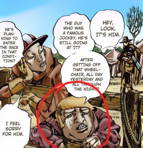HE'S PLAN- NING TO ENTER THE RACE IN THAT CONDI- TION? THE GUY WHO WAS A FAMOUS JOCKEY, HE'S STILL GOING AT IT? HEY, LOOK, IT'S HIM. AFTER GETTING OFF THAT WHEEL- CHAIR, ALL DAY YESTERDAY AND ALL THROUGH THE NIGH I FEEL SORRY FOR HIM.