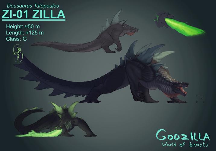 Deusaurus Tatopoulos ZI-01 ZILLA Height: 50 m Length: 125 m Class: G GODZILLA World of beasts