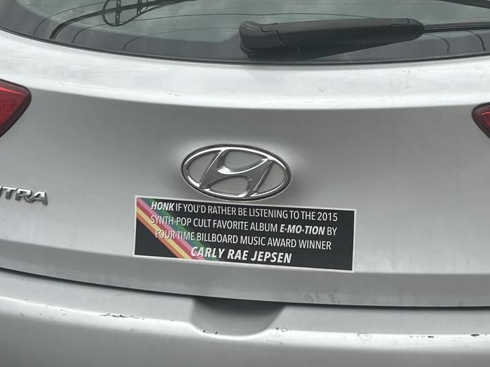 TRA HONK IF YOU'D RATHER BE LISTENING TO THE 2015 SYNTH-POP CULT FAVORITE ALBUM E-MO-TION BY FOUR TIME BILLBOARD MUSIC AWARD WINNER CARLY RAE JEPSEN