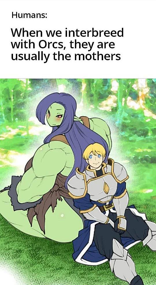 Humans: When we interbreed with Orcs, they are usually the mothers