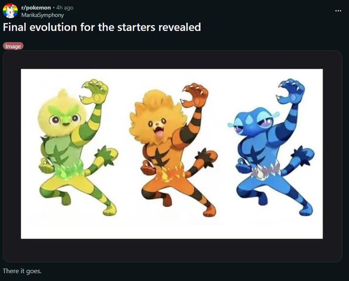 r/pokemon • 4h ago MarikaSymphony Final evolution for the starters revealed Image There it goes.