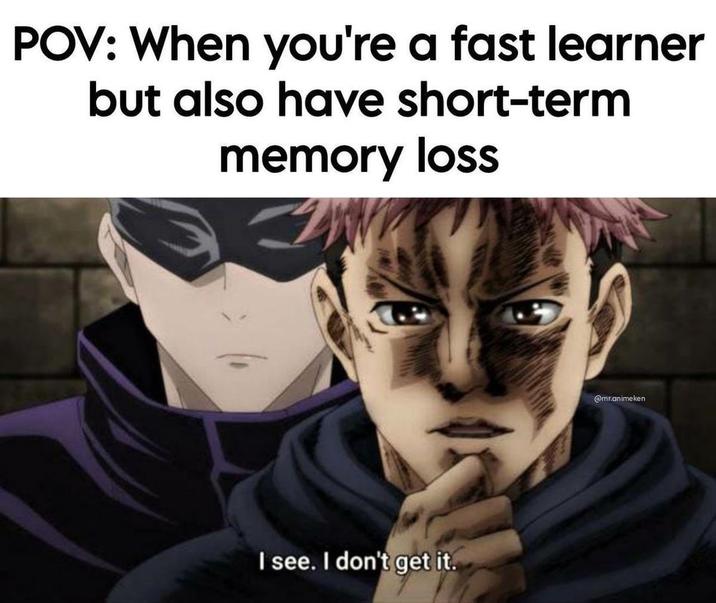 POV: When you're a fast learner but also have short-term memory loss I see. I don't get it. @mr.animeken