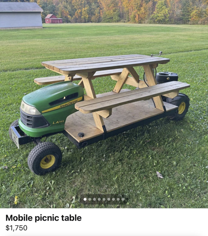 JOHN DEERE LA145 Mobile picnic table $1,750