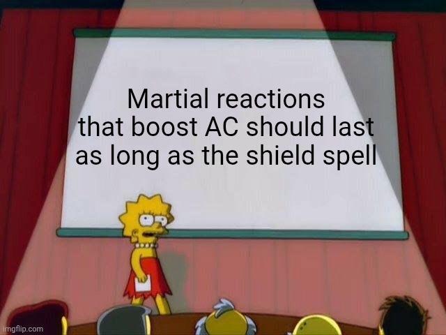 Imgflip.com Martial reactions that boost AC should last as long as the shield spell