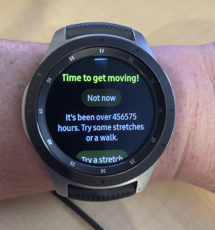 45 50 40 55 05 Time to get moving! Not now It's been over 456575 hours. Try some stretches or a walk. SE Try a stretch σε 15 20