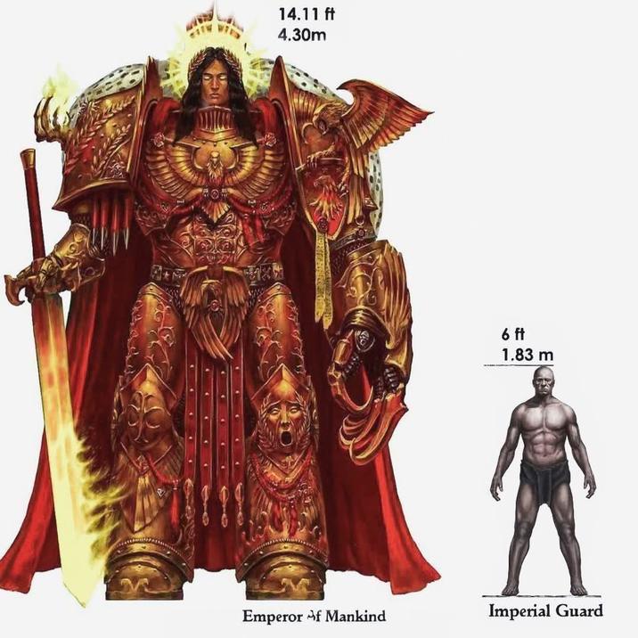 14.11 ft 4.30m 6 ft 1.83 m Emperor of Mankind Imperial Guard