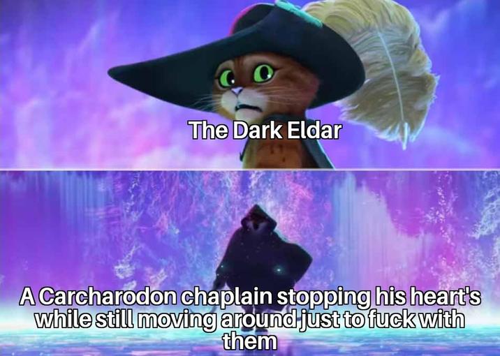 O The Dark Eldar A Carcharodon chaplain stopping his heart's while still moving around just to f--- with them