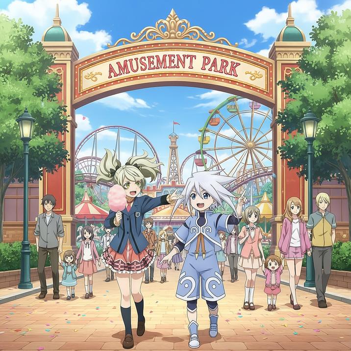 Tales of the Rays ship: Elize Lutus x Genis Sage at an amusement park
Tales of Xillia x Tales of Symphonia