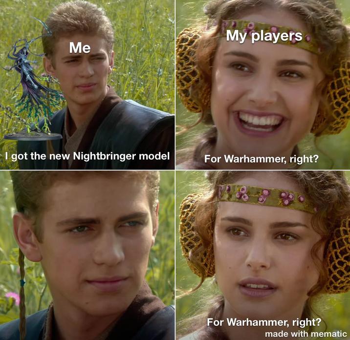 My players Me I got the new Nightbringer model For Warhammer, right? For Warhammer, right? made with mematic