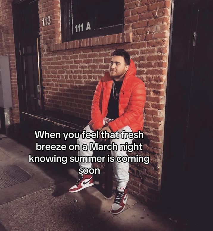 A meme sharing an image of LosPollosTV. It reads, "When you feel that fresh breeze on a March night knowing summer is coming soon."