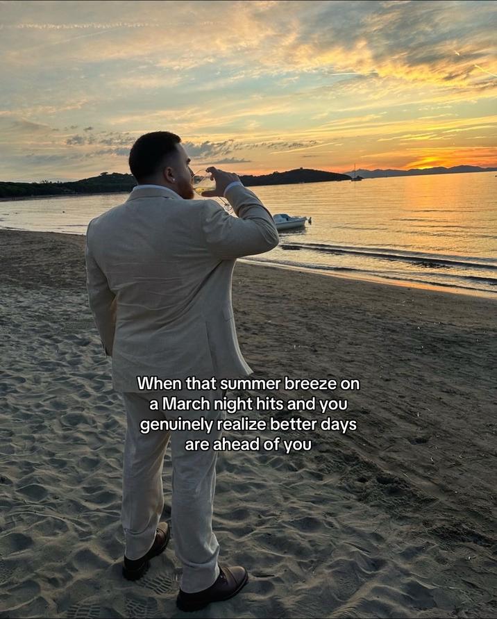 A LosPollosTV meme. It reads, "When that summer breeze on a March night hits and you genuinely realize better days are ahead of you."