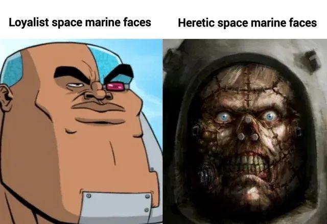Loyalist space marine faces Heretic space marine faces