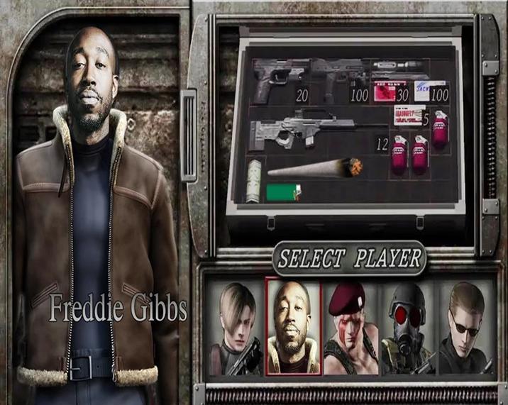 A restored version of the Freddie Gibbs Resident Evil meme.