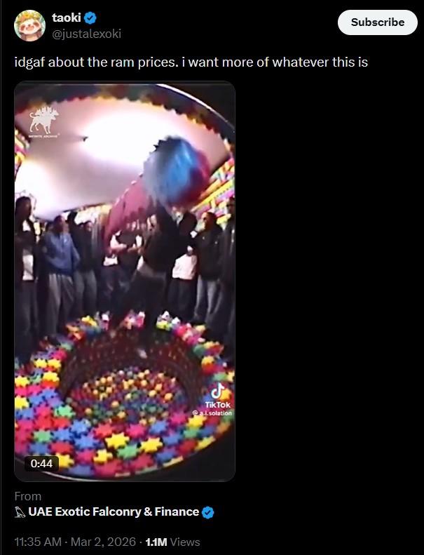 A post reacting to The Shape Store. It reads, "idgaf about the ram prices. i want more of whatever this is."