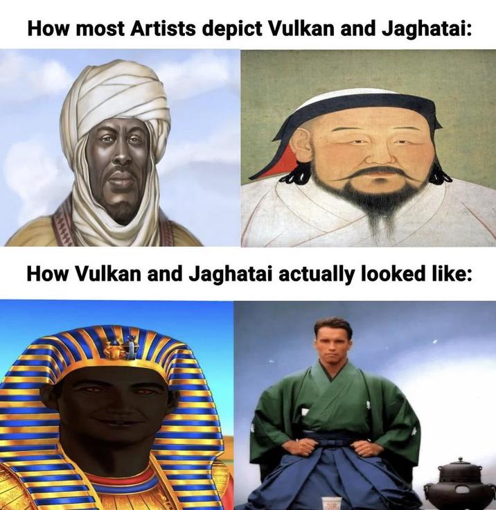 How most Artists depict Vulkan and Jaghatai: How Vulkan and Jaghatai actually looked like: