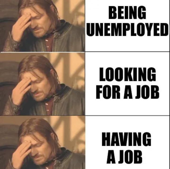 BEING UNEMPLOYED LOOKING FOR A JOB HAVING A JOB